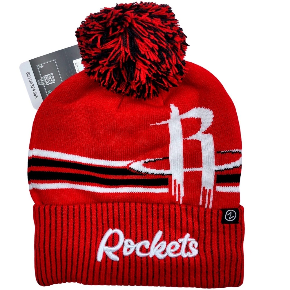 Houston Rockets‎ NBA Red Black White Pom Pom Knit Beanie Hat NWT - Zhats